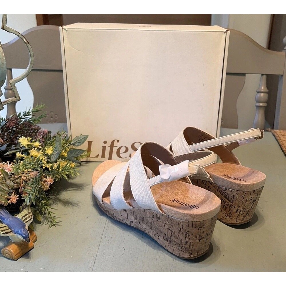 LifeStride Darby Wedge Sandals 10W Color Bone New In Box - Picture 2 of 5